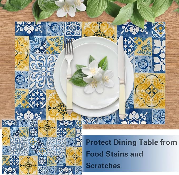 Moroccan Blue Ceramic Tile Placemats Set of 4 | Vintage Italian Amalfi Coast - Image 5