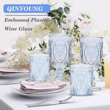 Qinyoung 48 Plastic Vintage Drinking Glasses 8.5oz Stemless Retro Embossed Wine - Image 7