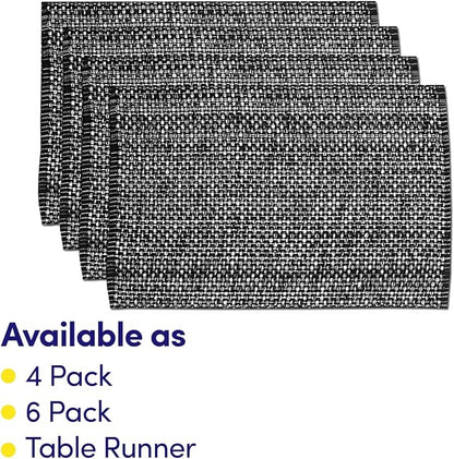 Sweet Home Collection 100% Cotton Placemats for Dining Room Rectangle Two Tone Woven Fabric 13" x 19" Soft Durable Table Mat Set, Set of 4, Black
