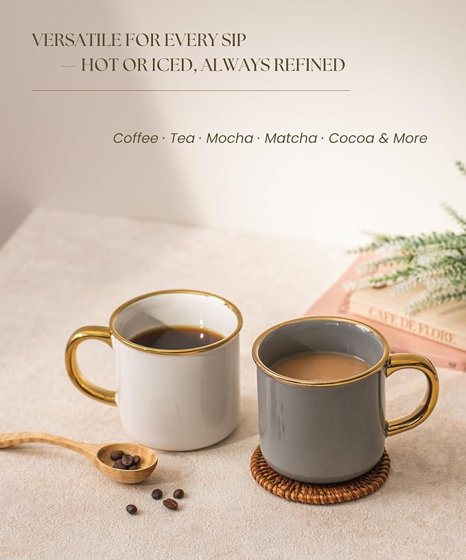 Stoneware Electroplated Mug Set of 4-15oz Ceramic Coffee & Tea Cups - Image 4