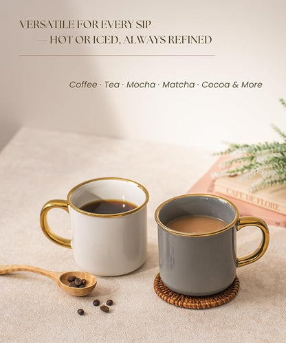 Stoneware Electroplated Mug Set of 4-15oz Ceramic Coffee & Tea Cups - Image 4
