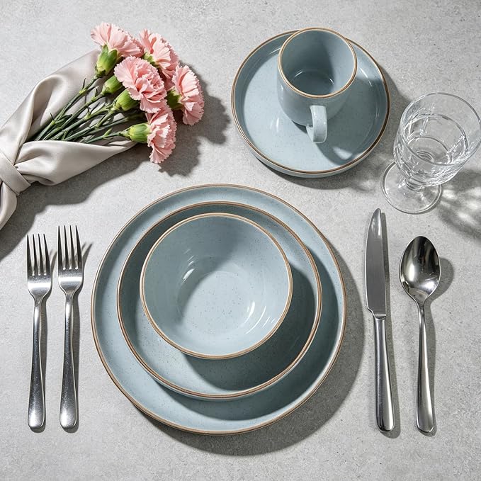 Stoneware Euro-Nordic 20pc Dinnerware Set, Shiny Light Blue - Image 4