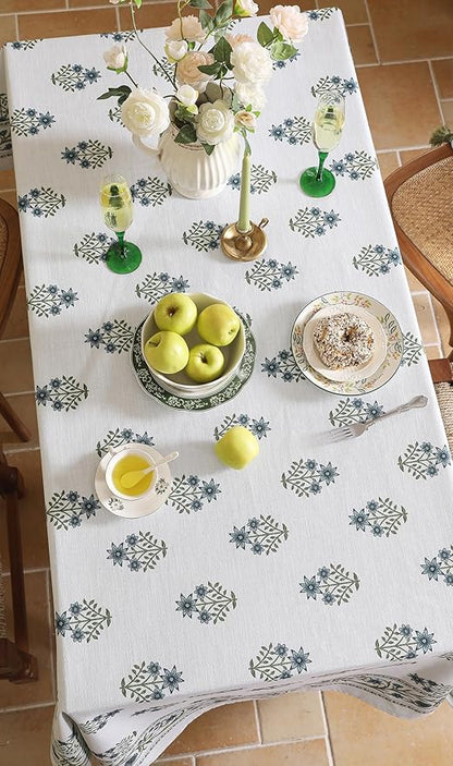 ISAENNE Designer White Linen Square Tablecloth,Chinoiserie Floral Elegant Indoor Table Cloth,Fall Stain Proof Decor Tablecloths for Dining Thanksgiving Kitchen Party,67"*67"-Mosella F