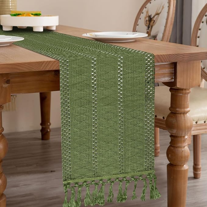 Sage Green Boho Table Runner for Home Decor 72 Inches Long - Image 3