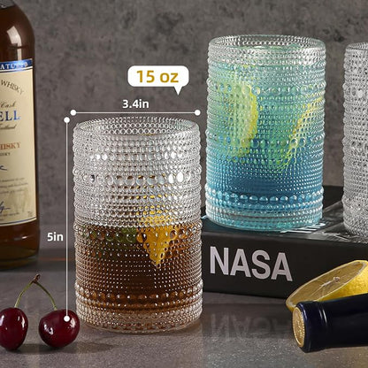 Amyoole Hobnail Drinking Glasses Set of 6, 15oz Bar Tumbler Glassware | Clear - Image 2