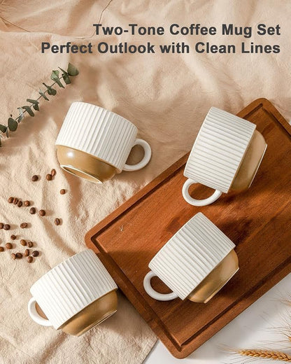 HASENSE 15 oz Ribbed Stackable Ceramic Coffee Mug Set of 4, Dishwasher & - Image 3