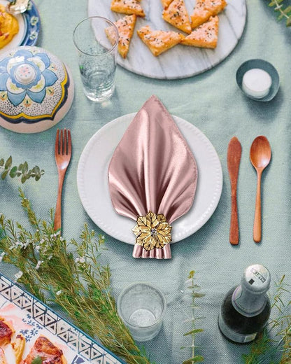 12 Pack Gold Napkin Rings and Cloth Napkins Set of 6, 17x17 Satin Cocktail - Image 2