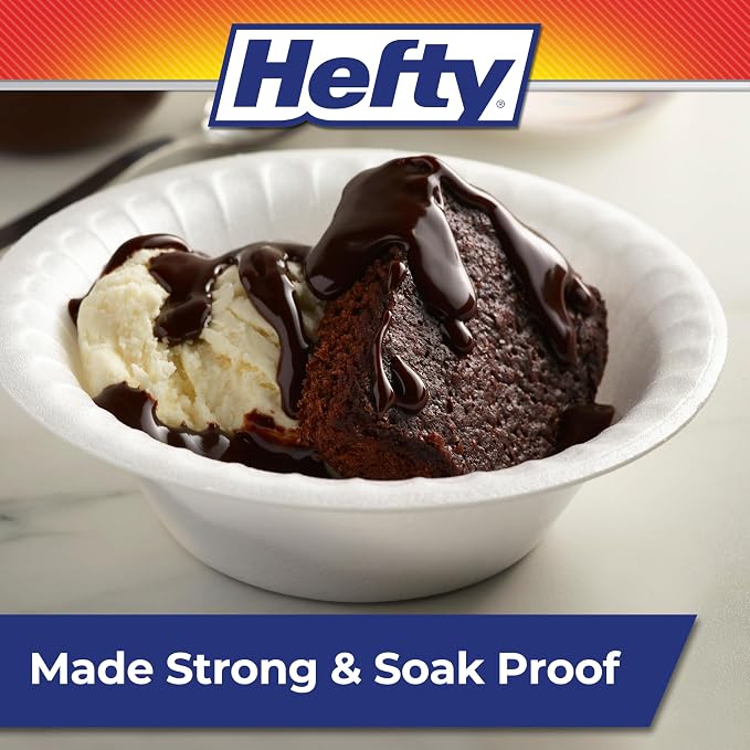 Hefty Everyday Soak Proof Foam Bowls, 50ct | Disposable White Bowls - Image 2