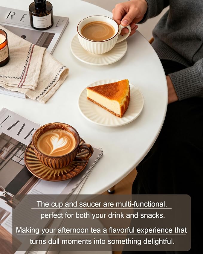 11.5oz Ceramic Cappuccino Cup and Saucer Set, Large Coffee Cup - Image 7