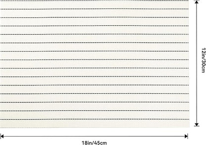Leetaltree White with Black Stripes Placemats Set of 8 - Heat Resistant Non-Slip Place mats for Dining Table, Washable Durable PVC Vinyl Woven Table Mats（White Stripes, 8）