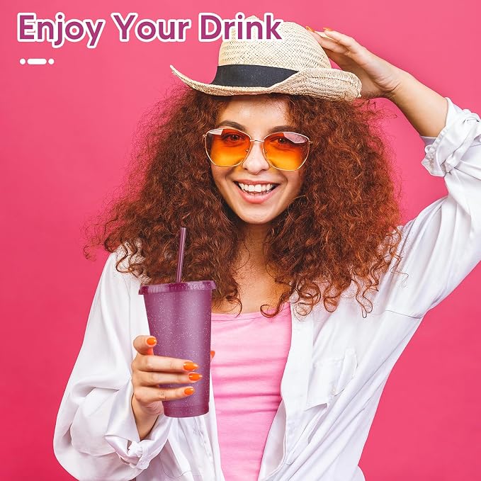 24 Pack Plastic Tumblers with Lids and Straws, Reusable Colorful Cups - Image 5