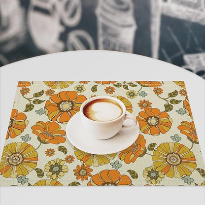 Vintage Boho Plant Floral Placemats，60S 70S Groovy Table Mats for Kitchen Decor Dinner Indoor Retro Hippie Floral Decoration Table Mats Placemat 18"x12" 6 PCS