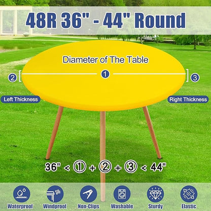 Round Spandex Tablecloth 2 Pack, Elastic Fitted Waterproof Tablecloths for 36"-44" Tables, Stretch Washable Picnic Table Cover for Camping, Dining, Indoor and Outdoor, Yellow