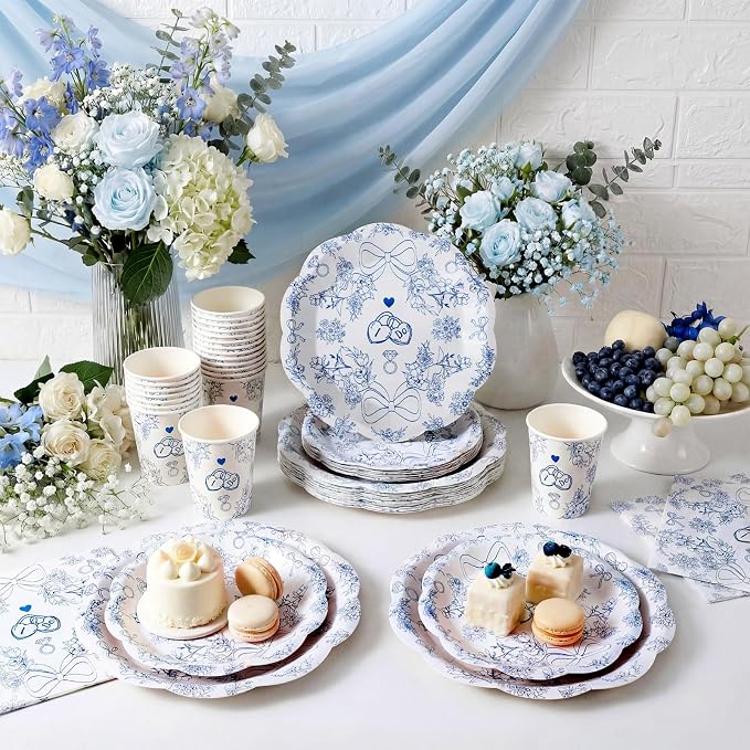 250 Pcs Blue Bachelorette Disposable Paper Plates and Napkins | Serves 50 Guests - Image 3
