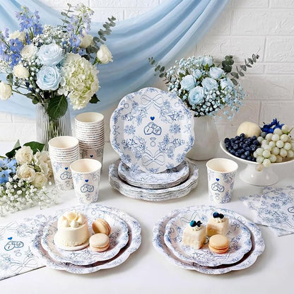 250 Pcs Blue Bachelorette Disposable Paper Plates and Napkins | Serves 50 Guests - Image 3