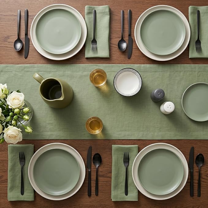 Solino Home 100% Pure Linen Table Runner Oil Green Long, Fete 14 x 132 in | - Image 4