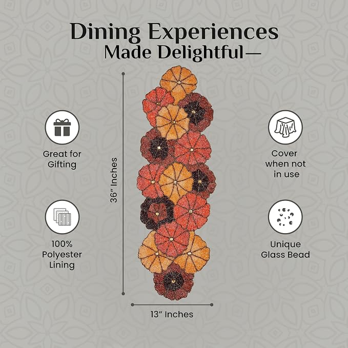 Multicolor Beaded Table Runner, 36 in, Farmhouse Holiday | 13x36 in, glass - Image 3