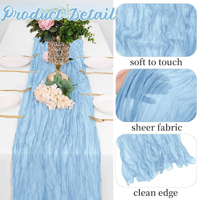 16 Pack Baby Blue Cheesecloth Table Runners 20x120 Inch Gauze Table Runner 10FT - Image 3
