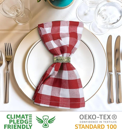 Urban Villa Cloth Napkins Set of 12 20x20 Inches 100% Cotton Napkins Cloth Washable Durable Reusable Absorbent Table Dinner Napkins Cloth for Farmhouse Party Hotel Lunch Restaurant Napkins - Red White