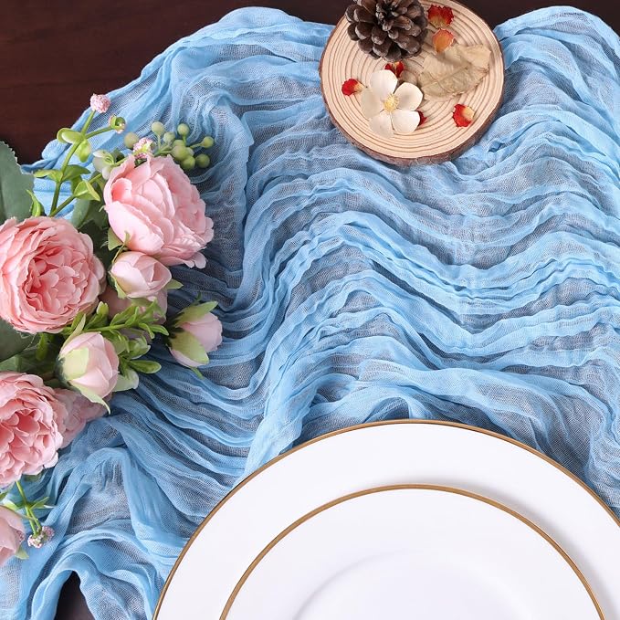 Light Blue Cheesecloth Table Runner 13.3FT Long Bridal Birthday Party - Image 4