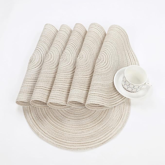 SHACOS Round Placemats Set of 6 Braided Circle Place Mat Washable 15 inch Table - Image 5