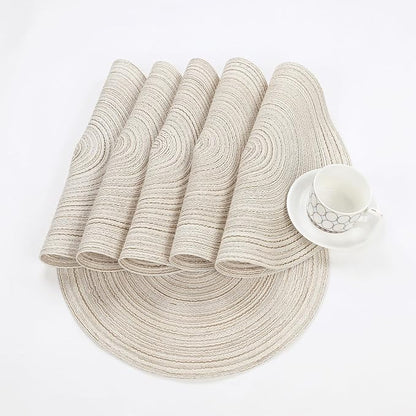 SHACOS Round Placemats Set of 6 Braided Circle Place Mat Washable 15 inch Table - Image 5