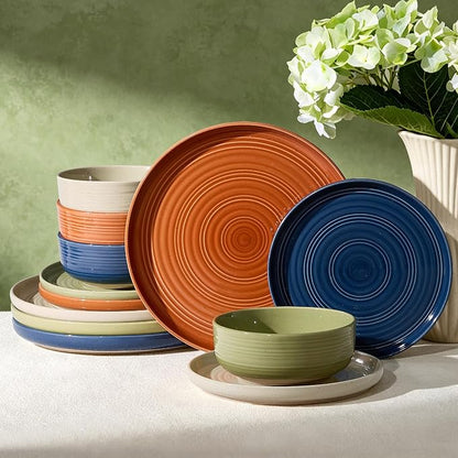 Dinnerware Set for 4, Ceramic Plates and Bowls, Chip & Scratch Resistant by FamiwarePremium