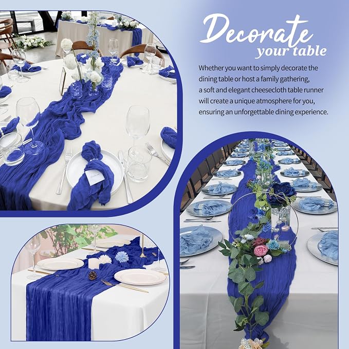 Pesonlook Cheesecloth Table Runner Royal Blue, 10 Pack 17.7x108 inch, Long | - Image 4