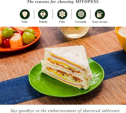 6.7-Inch Melamine Dessert Plates (Set of 6) - Unbreakable and Reusable Dinnerware with Ceramic Feel, Stackable and Dishwasher-Safe (Multi-color)