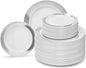 OCCASIONS 240 Plates Pack,(120 Guests) Heavyweight Premium Wedding Party Disposable Plastic Plates Set -120 x 10.5'' Dinner + 120 x 7.5'' Salad/Dessert (Diamond White & Silver)
