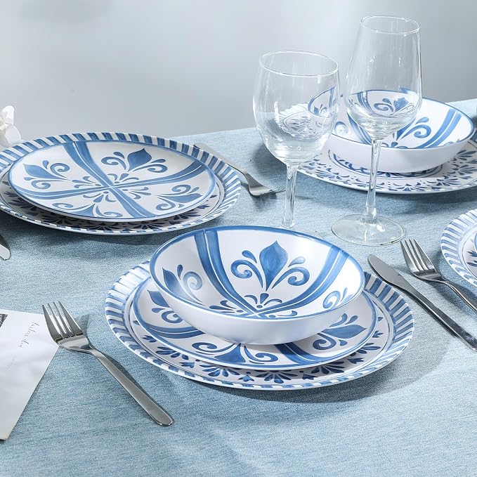 Melamine Dinnerware Sets for 4, 12-Piece Plates and Bowls Sets - Image 8