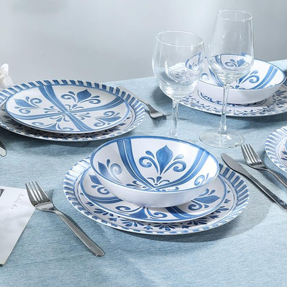Melamine Dinnerware Sets for 4, 12-Piece Plates and Bowls Sets - Image 8