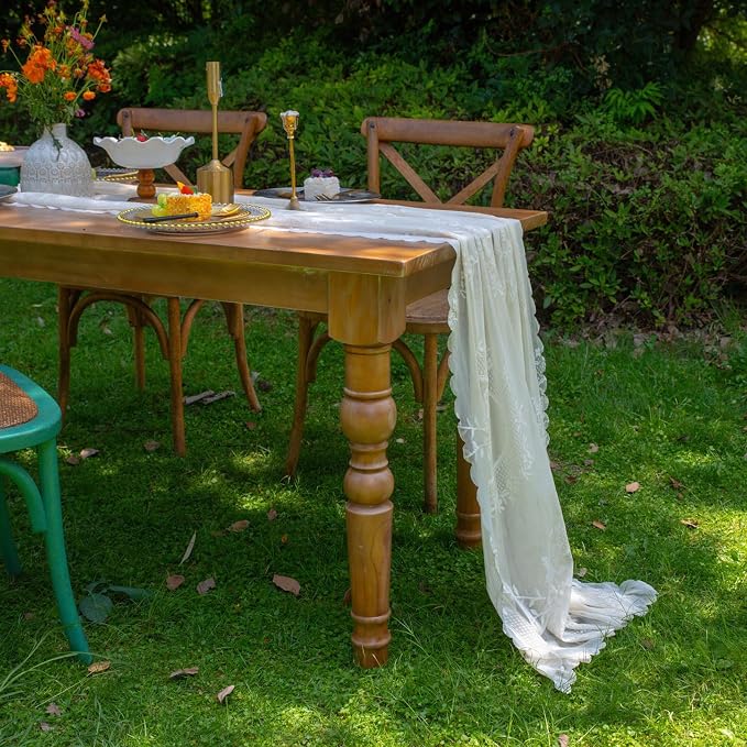 vctops White Lace Table Runner 120 inch 10FT Floral Embroidered Boho Farmhouse - Image 4
