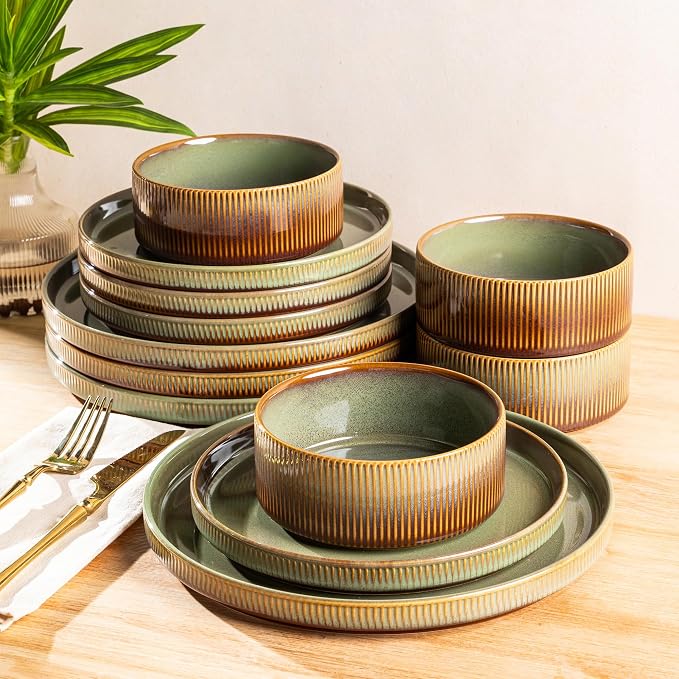Ceramic Dinnerware Set for 4, 12-Piece Plates and Bowls Set | Lightweight by TheTerra