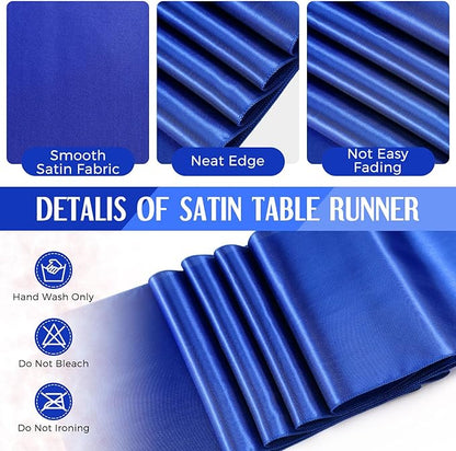 Breling 8 Pack Black and Blue Disposable Plastic Tablecloths and Satin Table Runner Set, 54 x 108 Inch Tablecloth, 12 x 108 Inch Table Runners for Wedding Graduation Birthday Baby Shower New Year