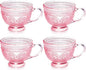 Vintage Glass Coffee Mugs with Handle-14 oz Pink Embossed Glass Cups by GLASSSMILE