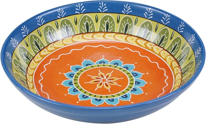 Valencia 13.25" x 3" Ceramic Serving/Pasta Bowl – Large Multicolor Boho Glazed by CERTIFIEDINTERNATIONAL