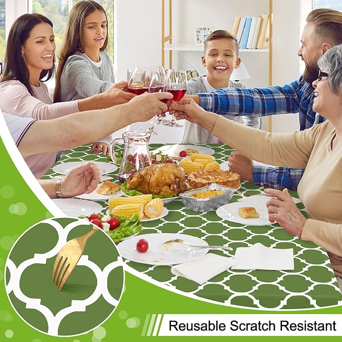 Smiry Round Plastic Table Cloth, Waterproof Vinyl Tablecloth with Flannel Backing for Round Tables, Wipeable & Spillproof for Dining, Camping, Indoor and Outdoor (60" Round, Green)