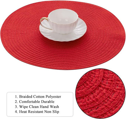SHACOS Round Placemats Set of 4 Non Slip Washable Place Mats 15 inch Cotton - Image 5