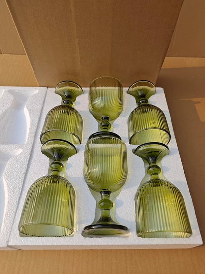 Vintage Green Wine Glasses Set of 6, 14 oz Green Goblets Glassware Drinking - Image 3