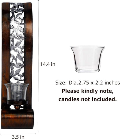 Wall Sconce 14.4 x 3.5 Inch, with Tea Light Candle Holder Antique Bronze Style Metal Wall Art Decorations for Living Room, Bathroom, Dining Room and Office, Set of 2