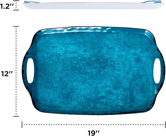 TP Melamine Serving Trays with Handles, Retro Teal | Large Rectangular Trays - Image 6