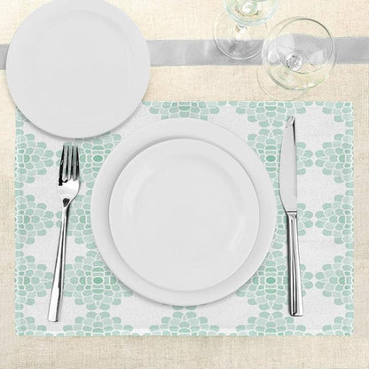 Ambesonne Floral Place Mats Set of 4, Abstract Horizontal Lines Geometric Bold Thin Stripes Ocean Themed Illustration, Washable Fabric Placemats for Dining Table, Standard Size, Seafoam White