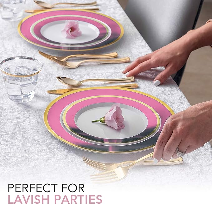 125-Piece White, and Gold Fancy Plastic Plates Disposable - Image 5