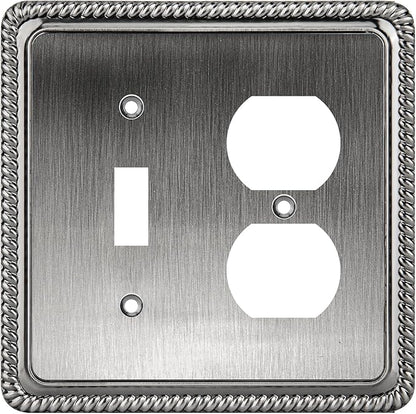 Henne Bery Rope Edge Decorative Wall Plate Switch Plate Outlet Cover (Toggle/Duplex, Heirloom Silver)