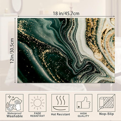 Placemats,Green Gold Flowing Marble Placemats 12x18 Inch Waterproof Non-Slip Washable Table Mats for Kitchen Dining Party Table Decor,Set of 6