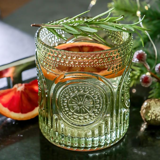Kate Aspen Retro Arch Floral Green Drinking Glasses Set of 6-10 oz Vintage by KateAspen
