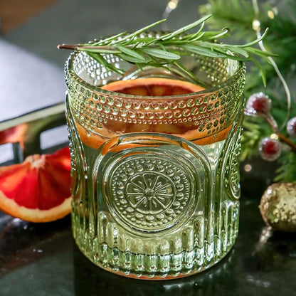 Kate Aspen Retro Arch Floral Green Drinking Glasses Set of 6-10 oz Vintage by KateAspen
