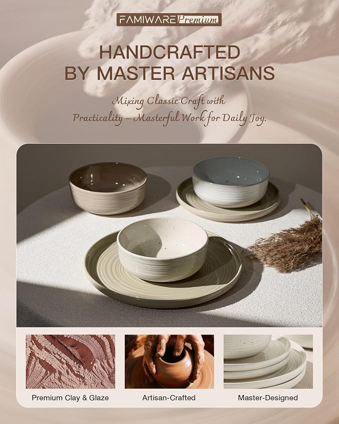 Stoneware Dinnerware Set for 4, Plates & Bowls, Chip & Scratch Resistant - Image 6