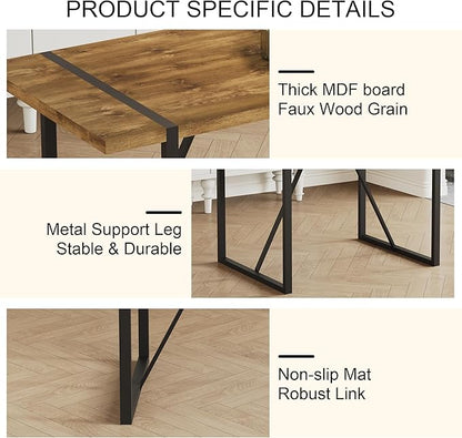 Dining Table Set for 6, Modern 55'' Dark Wood Dining Table and Fabric Dining Chairs Set of 6,Table and Chairs Set of 6,Ideal for Kitchen Dining Room